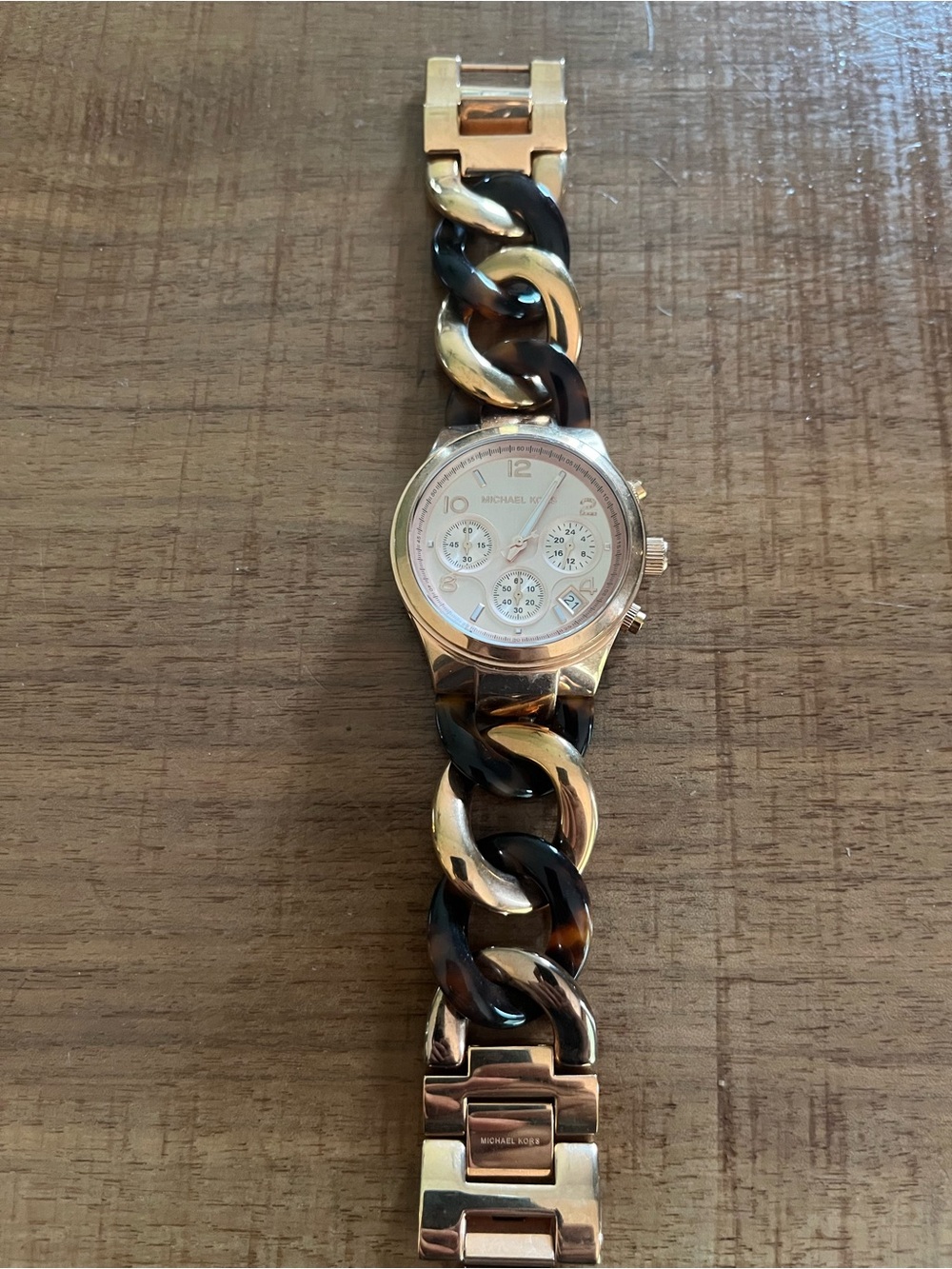 Michael Kors Rose Gold and Tortoiseshell Chain-Link Chronograph Watch